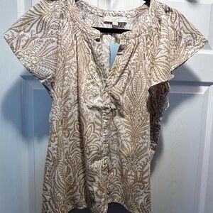 LOFT Beige and White Paisley Blouse